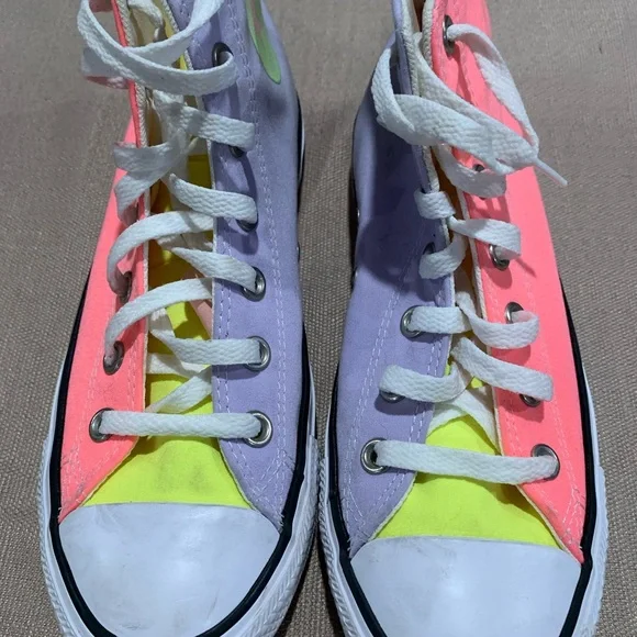 Converse Neon Pink and Yellow High-Top Sneakers - Picture 3 of 8
